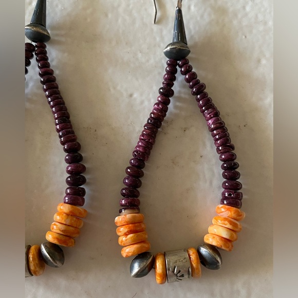 Purple & Orange Spiney Oyster Sterling Earrings - Picture 4 of 4